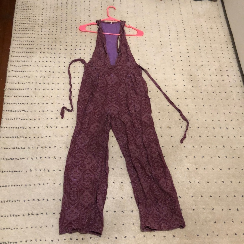Free People Size 0/S purple print jumpsuit
